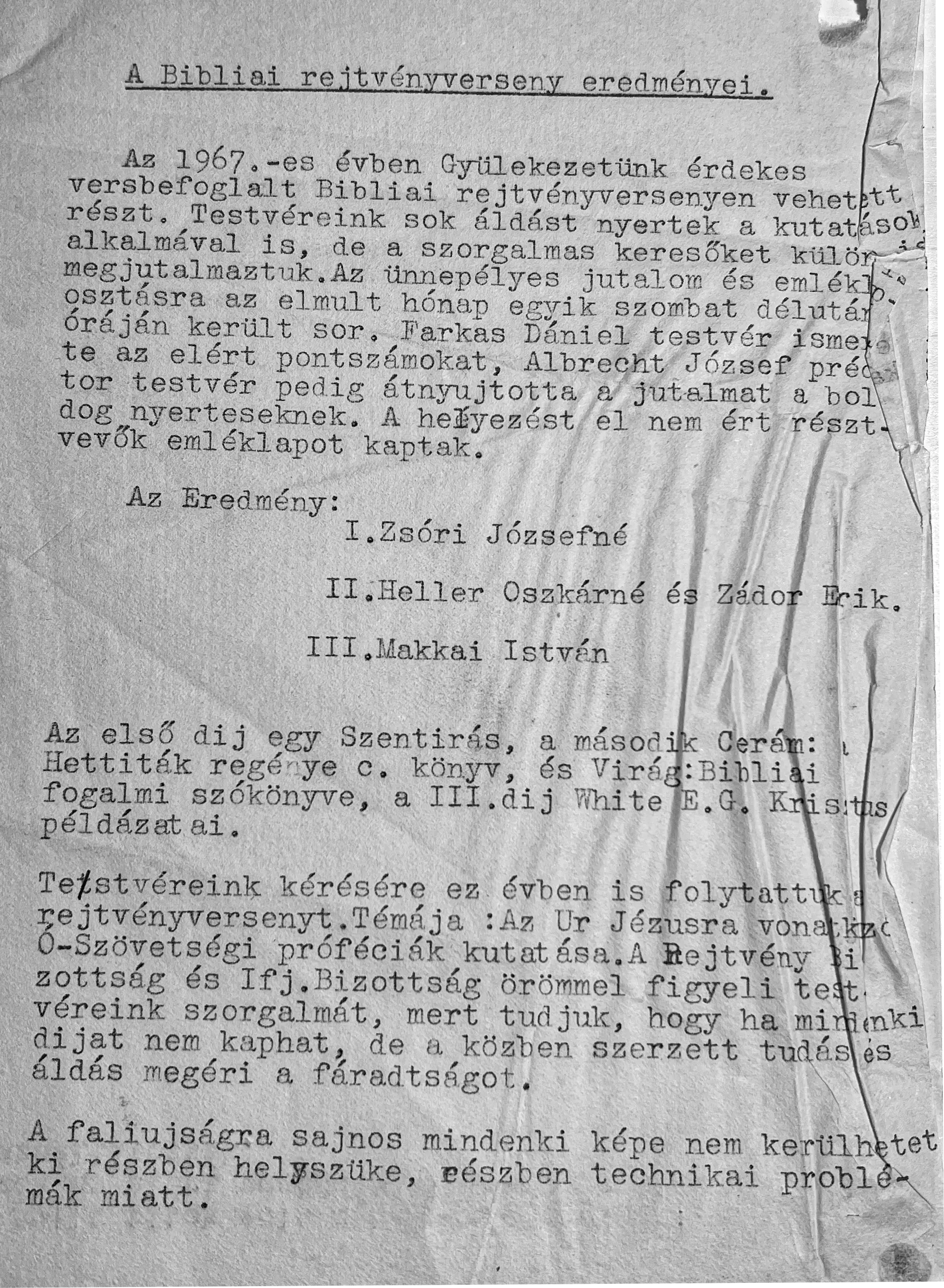 1967 Bibliai rejtvényverseny eredményhirdetés 005